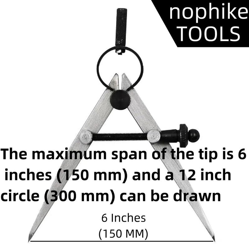 nophike 6 Inch Leather Compass Adjustable Lockable，Leather Crafts Tools，Professional Compass for Geometry，Compass Drawing Tool (Silvery 6 Inch) - Image 2